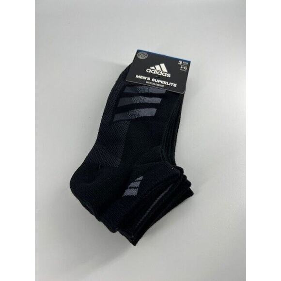 Adidas 3 Pair Superlite Low Cut Socks Men Shoe Size 6 to 12 Black NEW - Picture 1 of 2